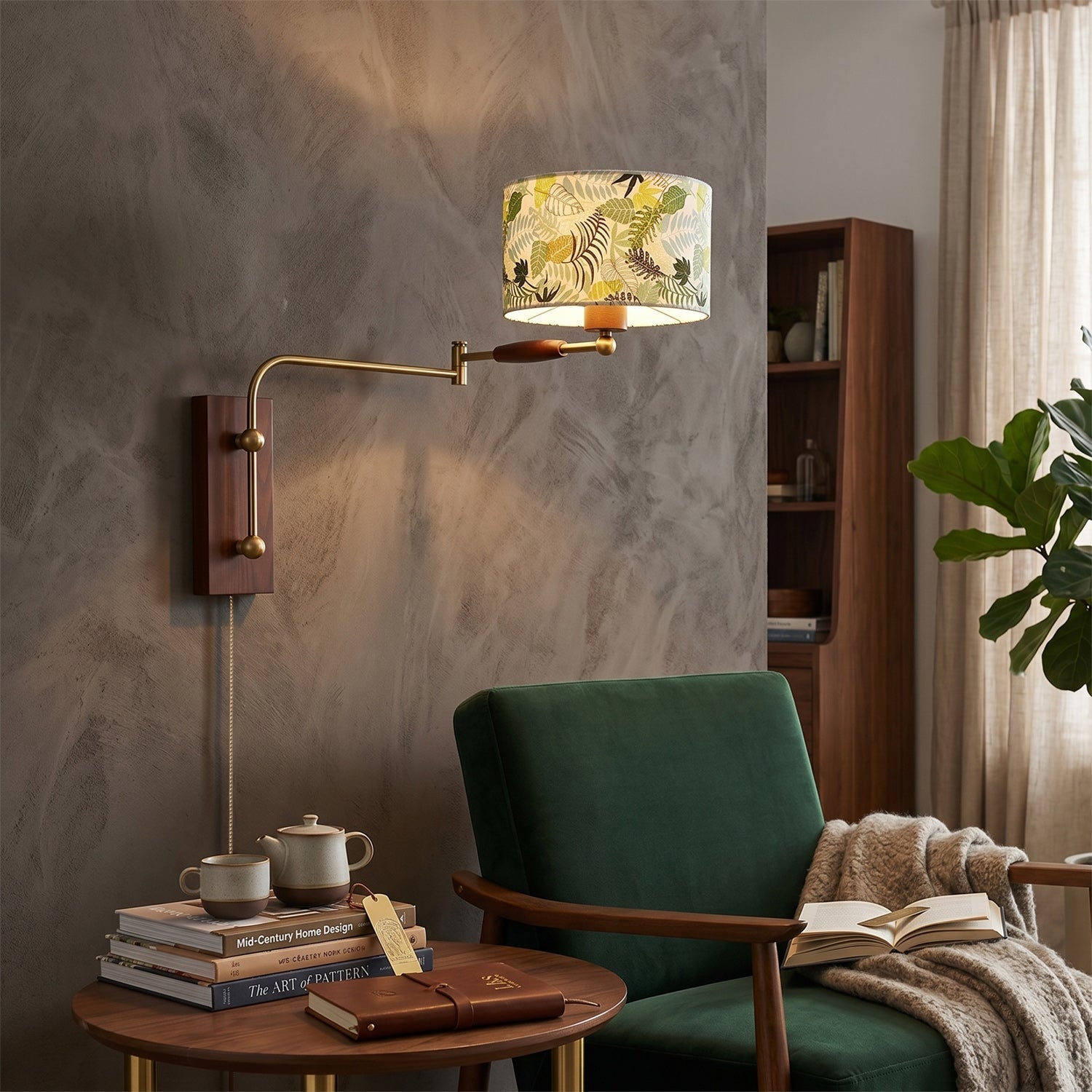Patterned Fabric Drum Swing-Arm Wall Sconce
