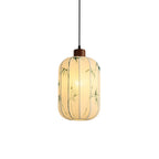 Fabric Lantern Pendant Lamp with Botanical Motif