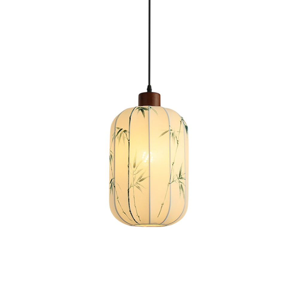 Fabric Lantern Pendant Lamp with Botanical Motif