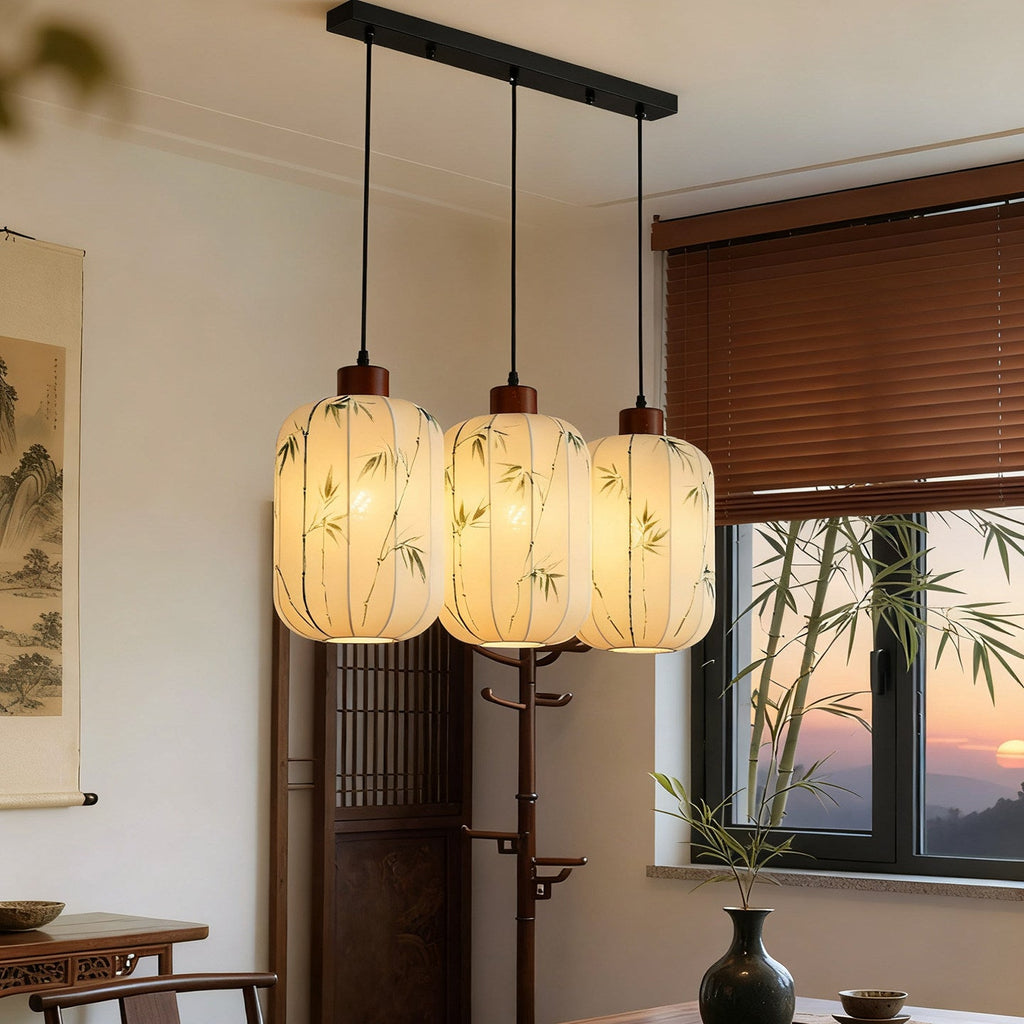 Fabric Lantern Pendant Lamp with Botanical Motif