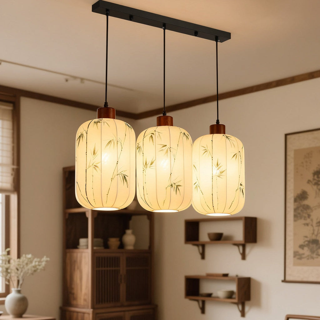 Fabric Lantern Pendant Lamp with Botanical Motif