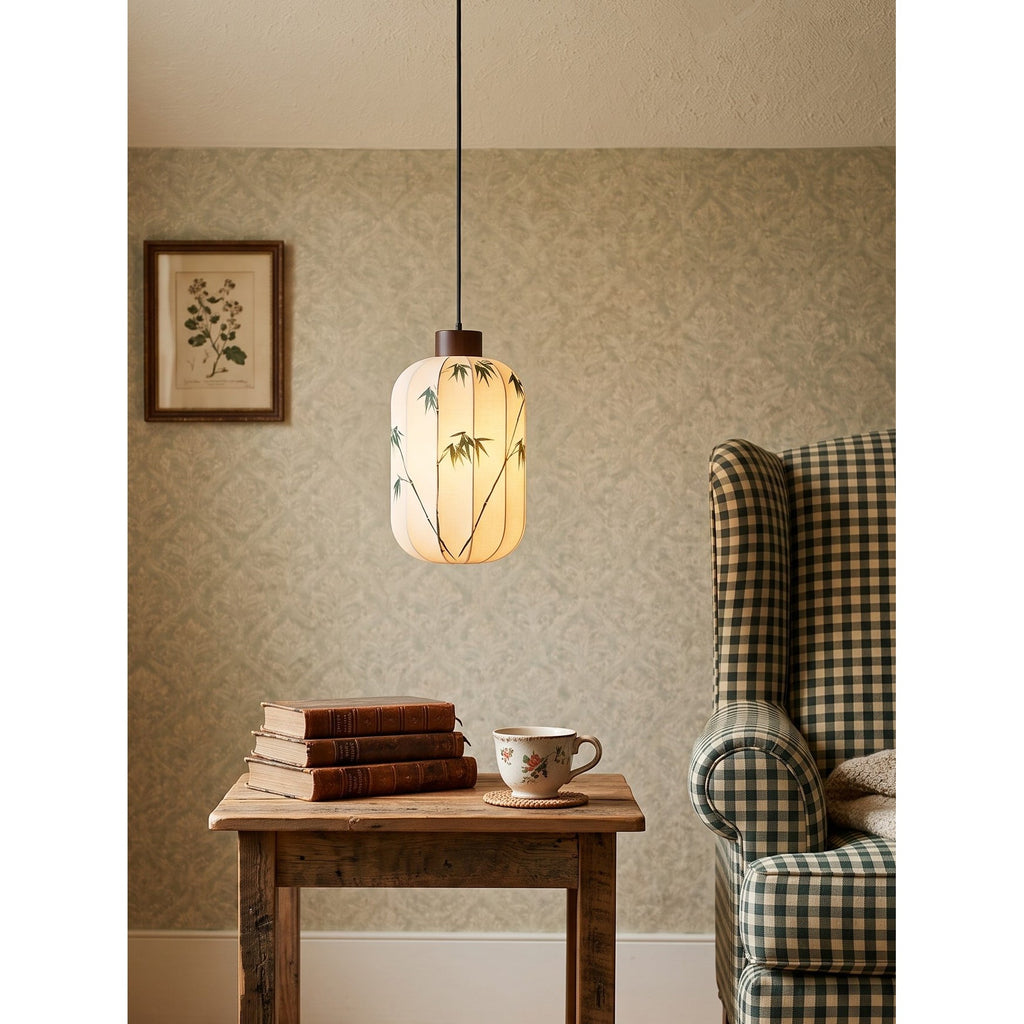Fabric Lantern Pendant Lamp with Botanical Motif