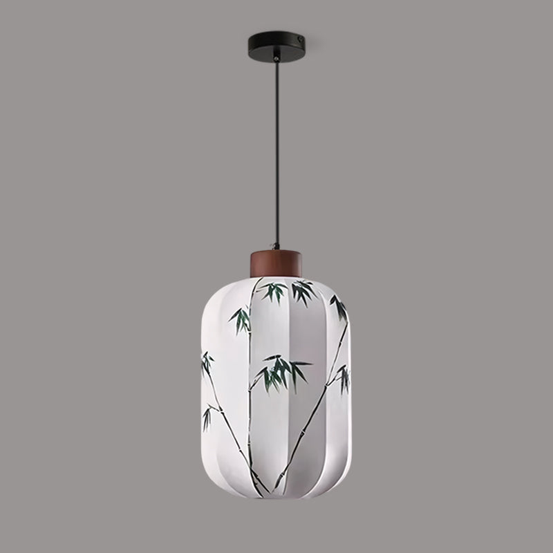 Fabric Lantern Pendant Lamp with Botanical Motif