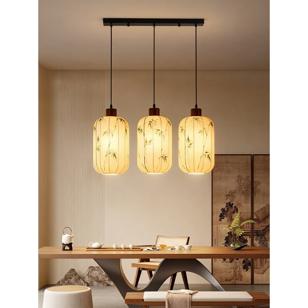 Fabric Lantern Pendant Lamp with Botanical Motif
