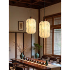 Fabric Lantern Pendant Lamp with Botanical Motif