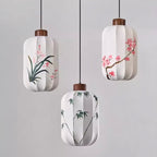 Fabric Lantern Pendant Lamp with Botanical Motif