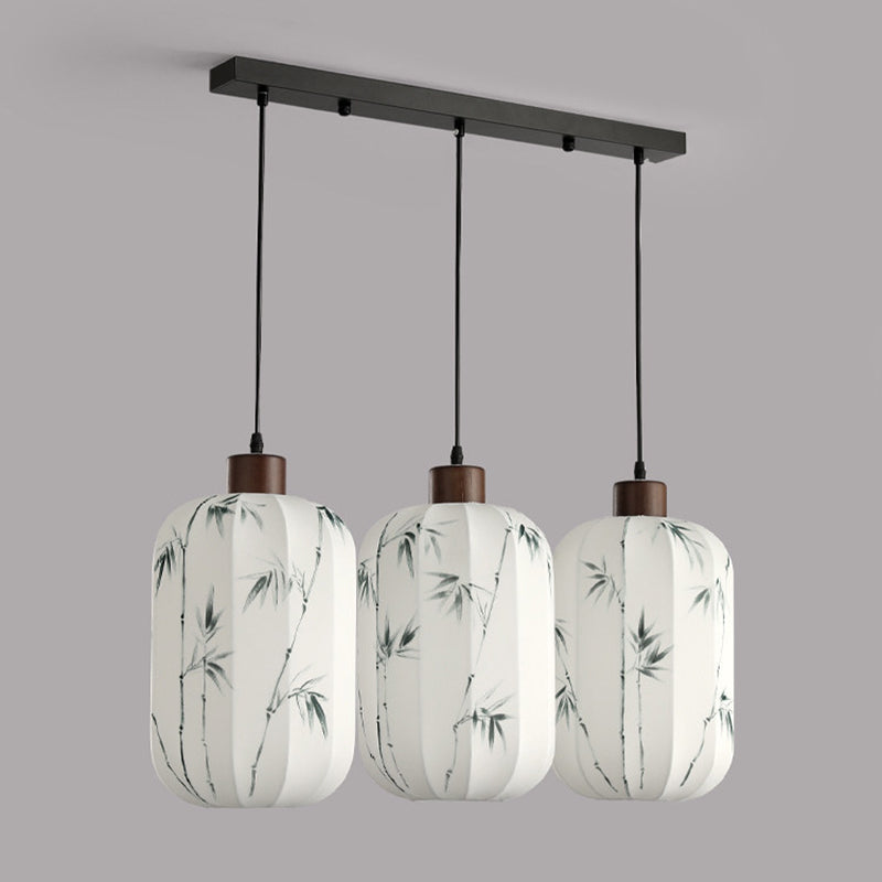 Fabric Lantern Pendant Lamp with Botanical Motif