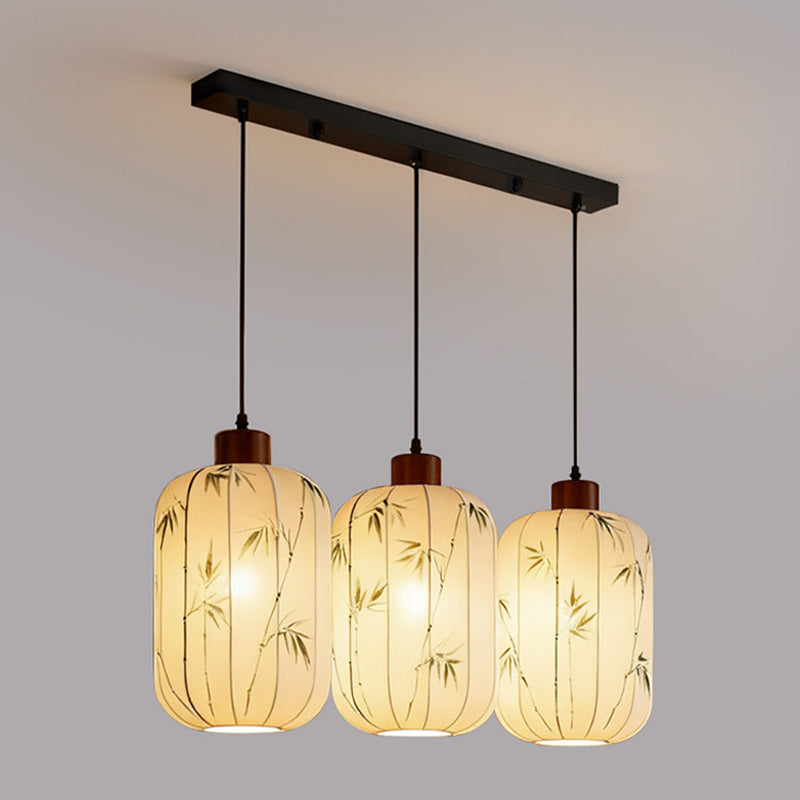 Fabric Lantern Pendant Lamp with Botanical Motif