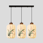 Fabric Lantern Pendant Lamp with Botanical Motif