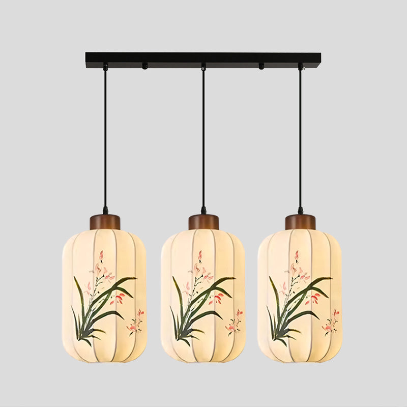 Fabric Lantern Pendant Lamp with Botanical Motif
