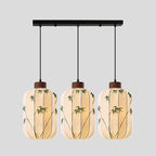 Fabric Lantern Pendant Lamp with Botanical Motif