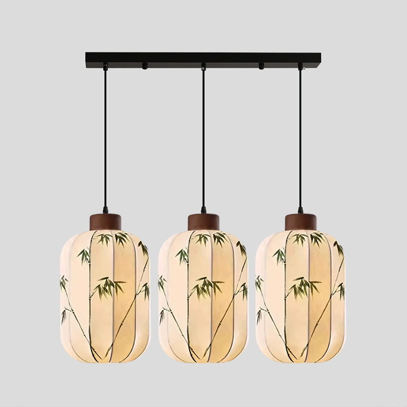 Fabric Lantern Pendant Lamp with Botanical Motif