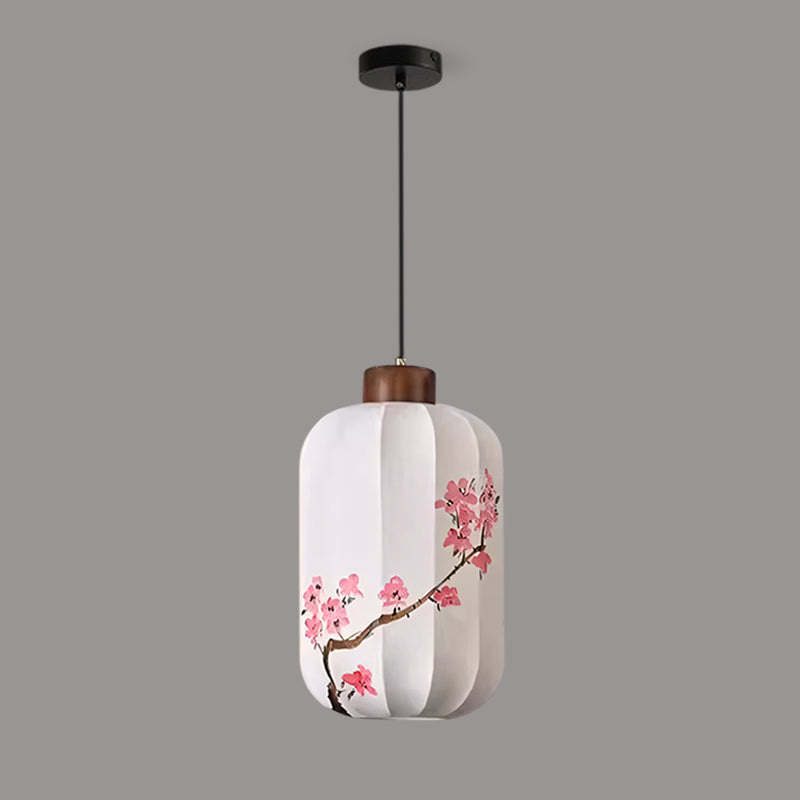 Fabric Lantern Pendant Lamp with Botanical Motif