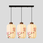 Fabric Lantern Pendant Lamp with Botanical Motif