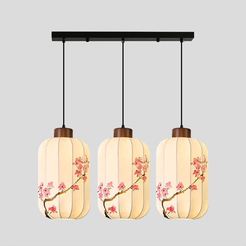 Fabric Lantern Pendant Lamp with Botanical Motif
