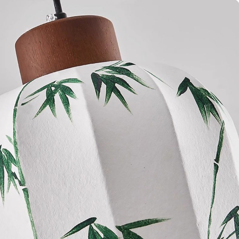 Fabric Lantern Pendant Lamp with Botanical Motif