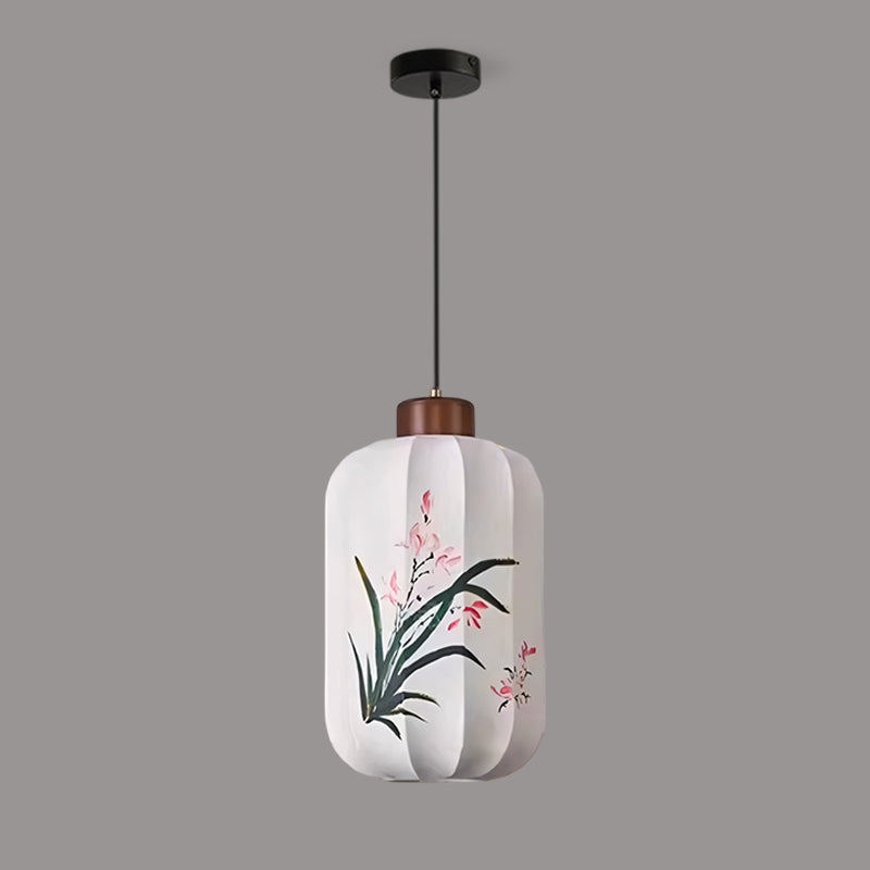 Fabric Lantern Pendant Lamp with Botanical Motif