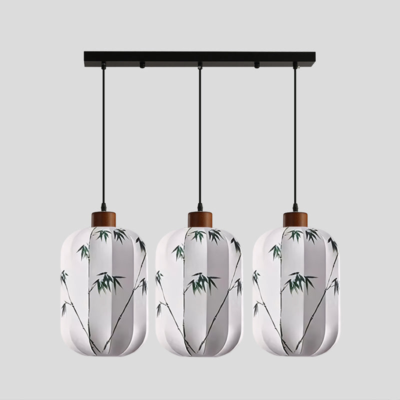 Fabric Lantern Pendant Lamp with Botanical Motif