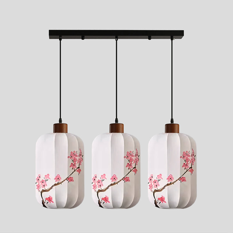 Fabric Lantern Pendant Lamp with Botanical Motif