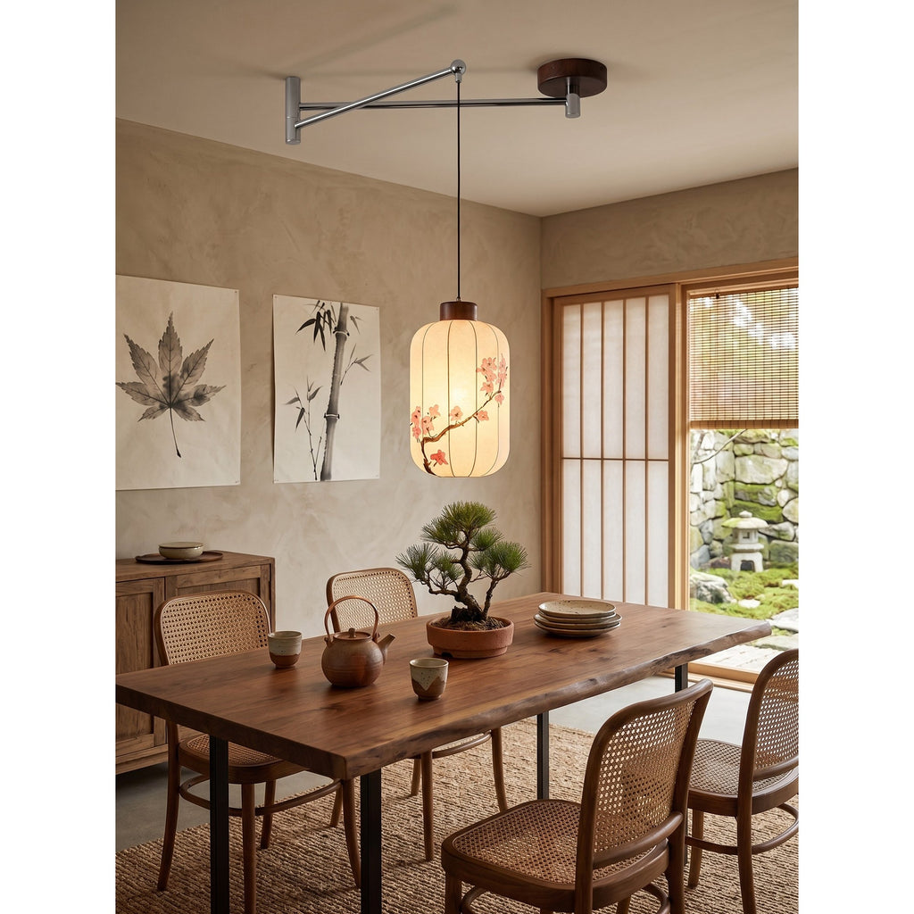 Fabric Shade Swing-Arm Pendant Lamp