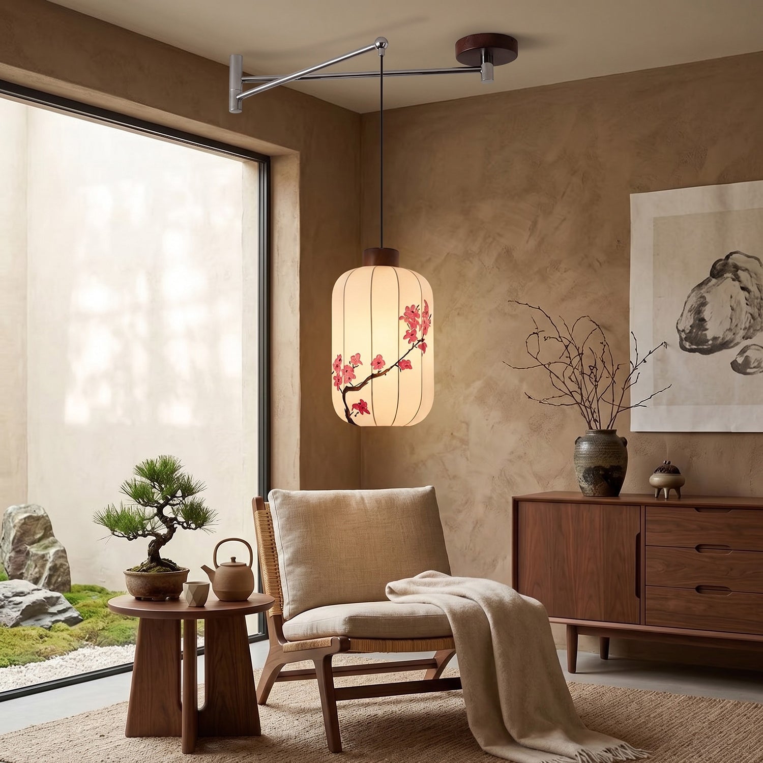 Fabric Shade Swing-Arm Pendant Lamp