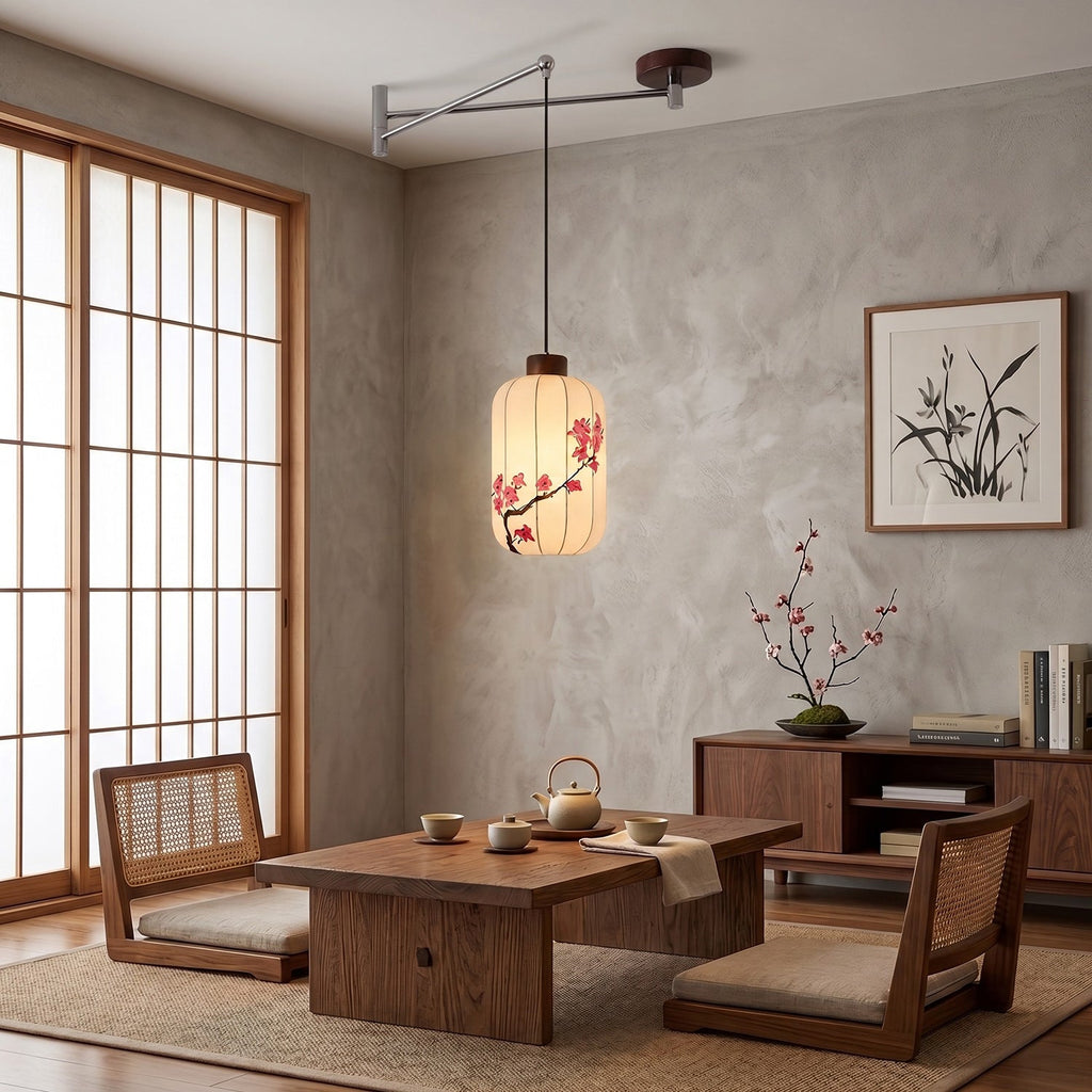 Fabric Shade Swing-Arm Pendant Lamp