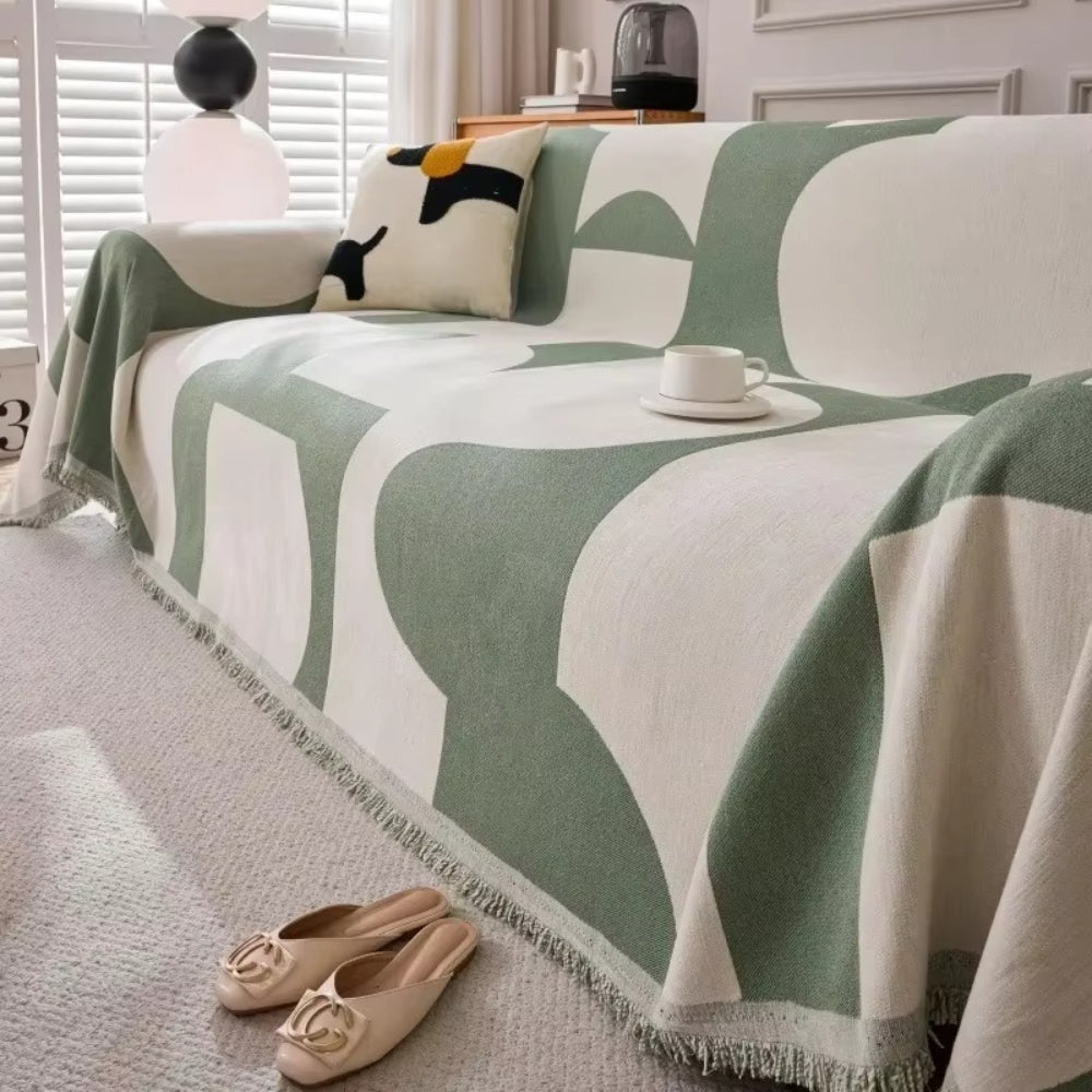 LioraWeave: Sofa Cover in Boho Jacquard Design Made from Luxurious Chenille with Fringe Accent – for Sofa & Living Room