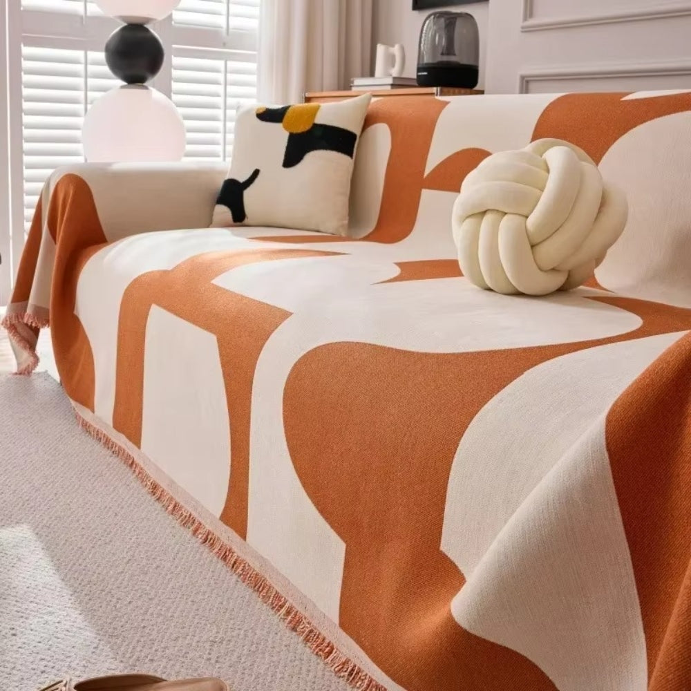 LioraWeave: Sofa Cover in Boho Jacquard Design Made from Luxurious Chenille with Fringe Accent – for Sofa & Living Room