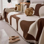 LioraWeave: Sofa Cover in Boho Jacquard Design Made from Luxurious Chenille with Fringe Accent – for Sofa & Living Room