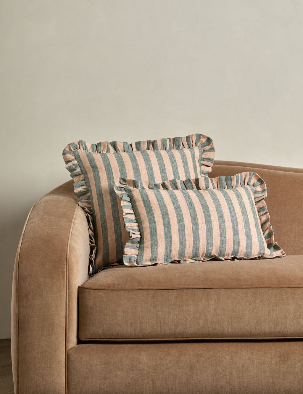 Amara Ruffle Pillow | Linen, Striped Design