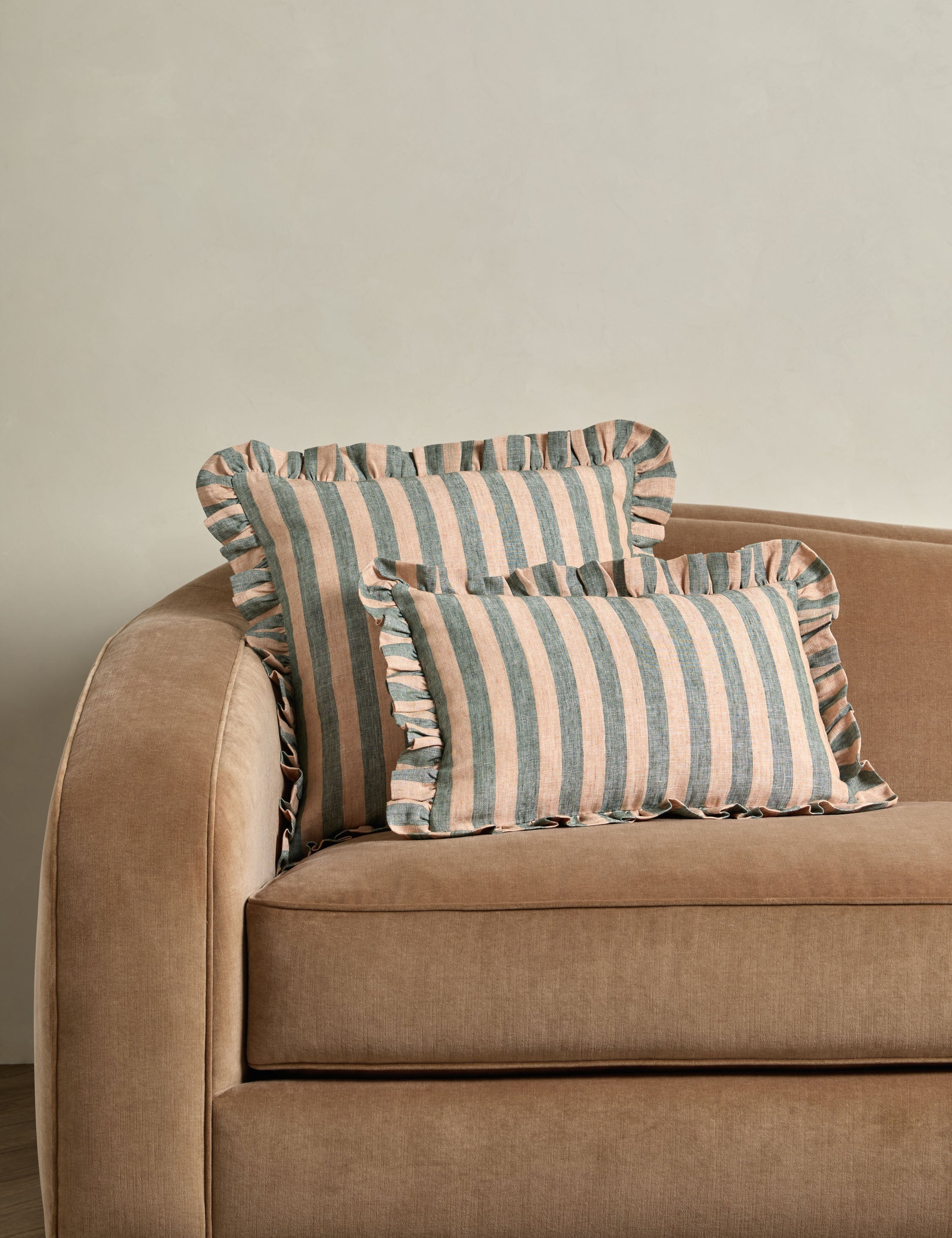 Amara Ruffle Pillow | Linen, Striped Design