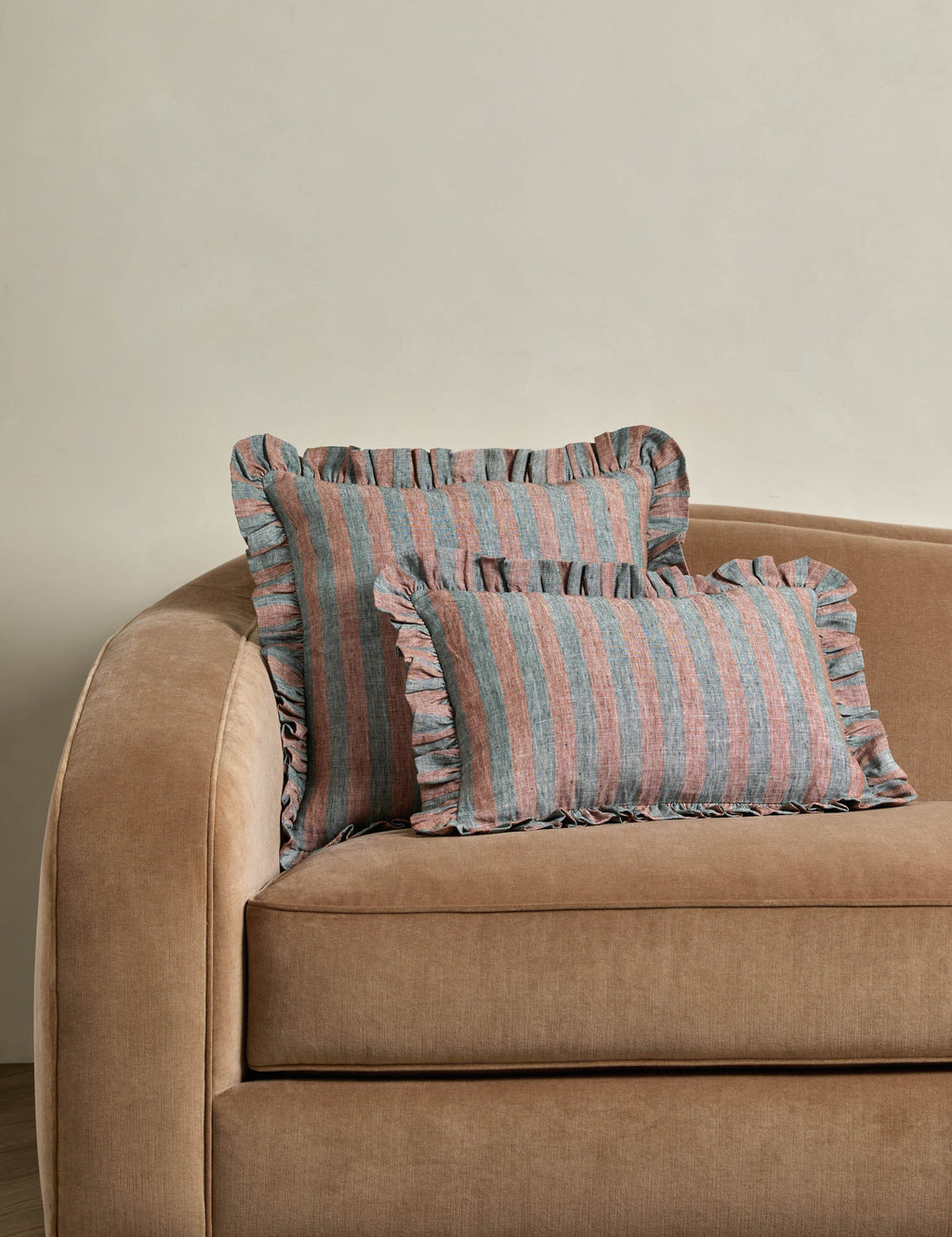 Amara Ruffle Pillow | Linen, Striped Design