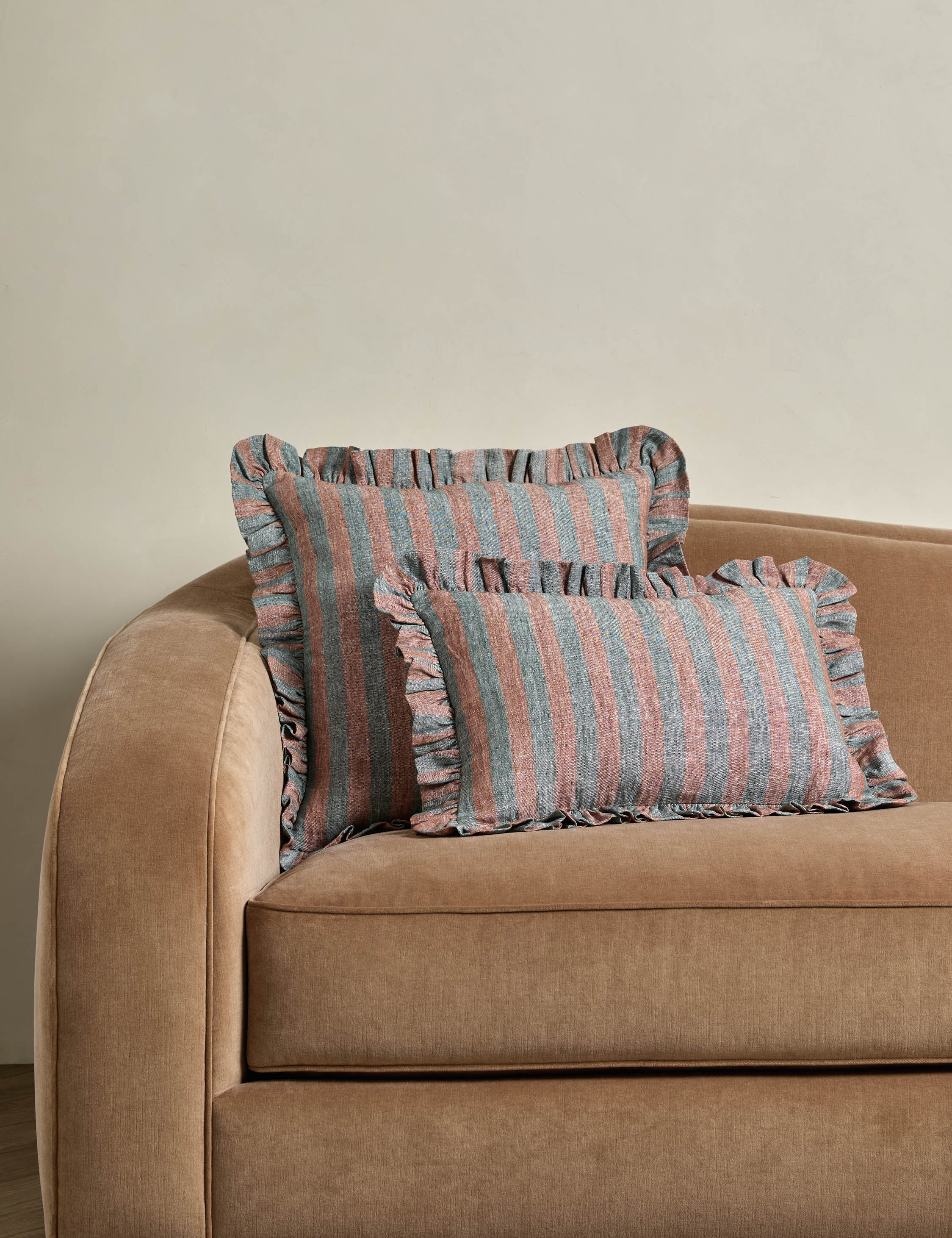 Amara Ruffle Pillow | Linen, Striped Design