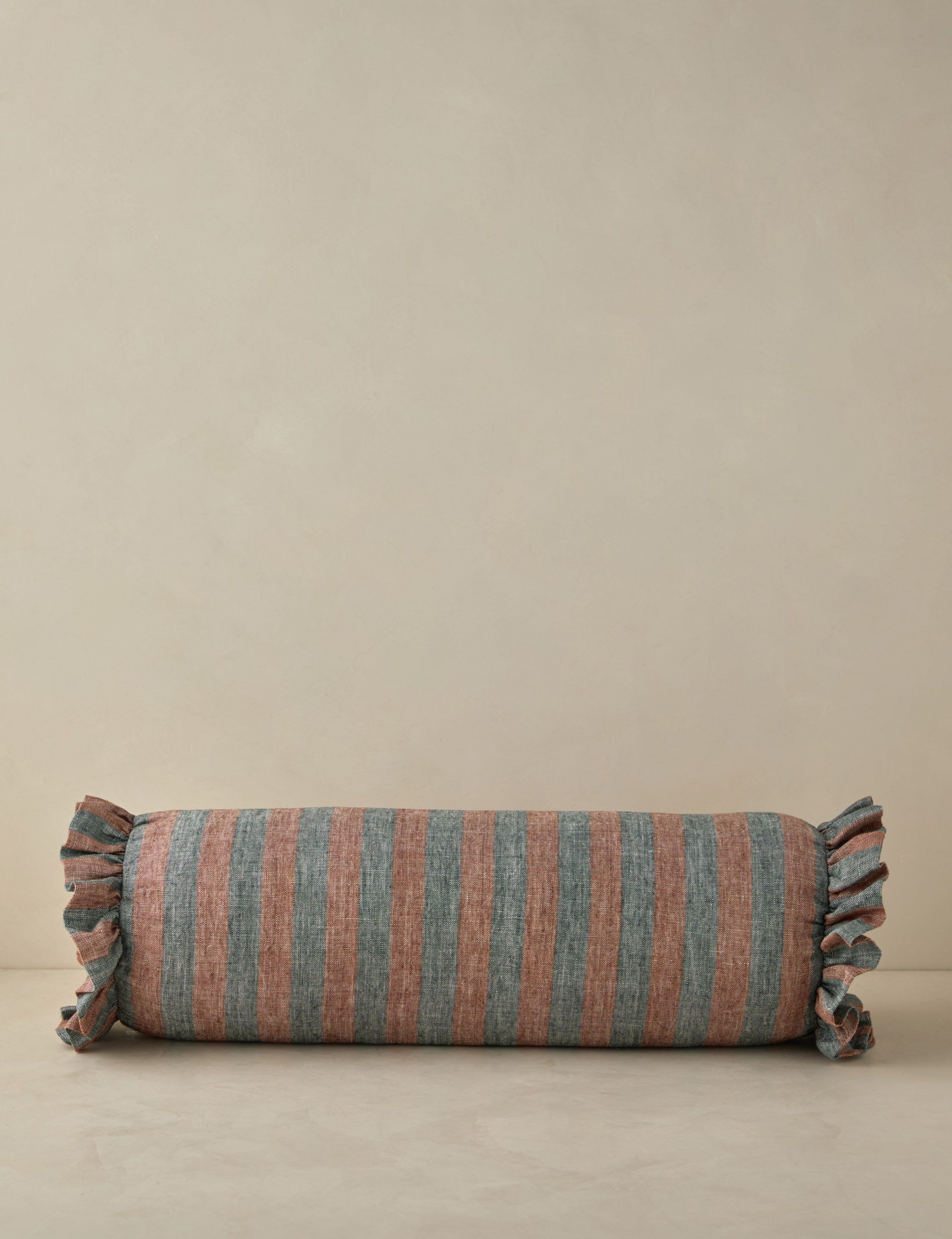 Bello Linen Bolster Pillow | Striped Design, Ruffled Ends