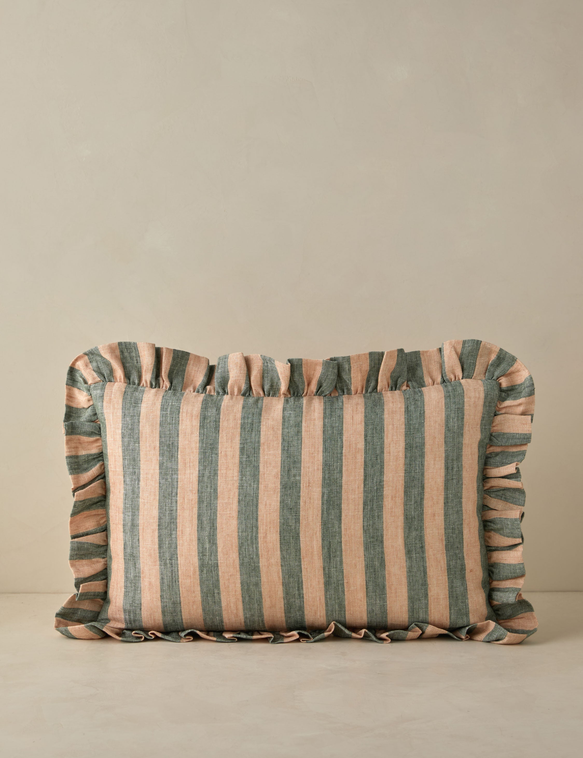 Amara Ruffle Pillow | Linen, Striped Design