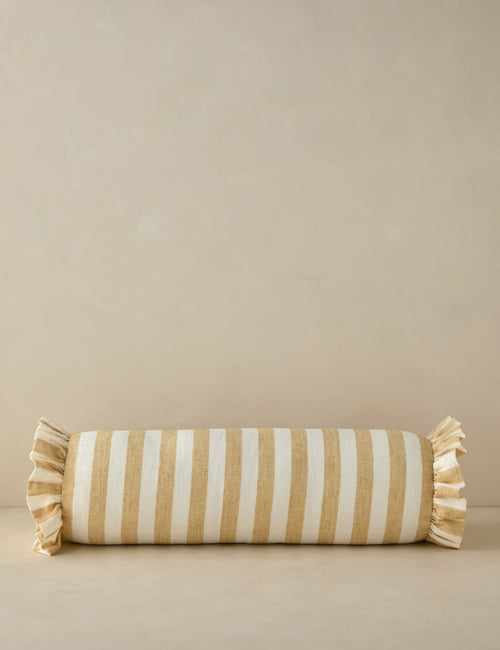 Bello Linen Bolster Pillow | Striped Design, Ruffled Ends