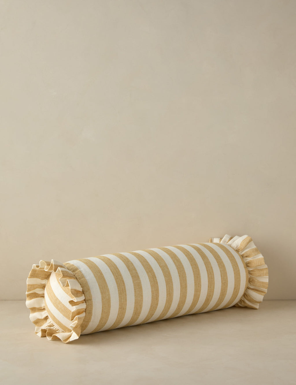 Bello Linen Bolster Pillow | Striped Design, Ruffled Ends
