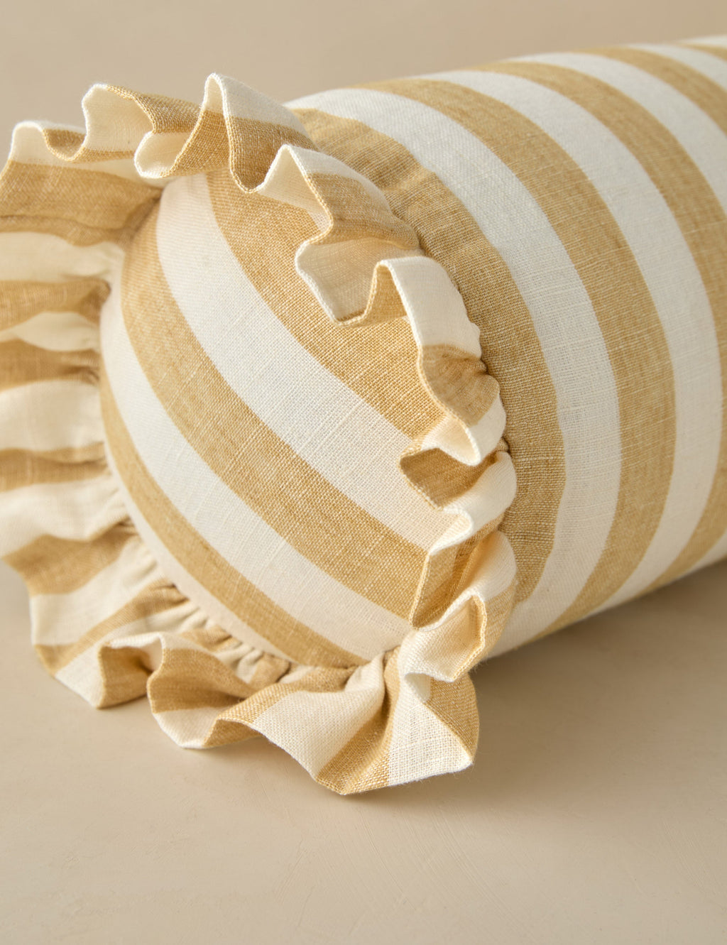 Bello Linen Bolster Pillow | Striped Design, Ruffled Ends