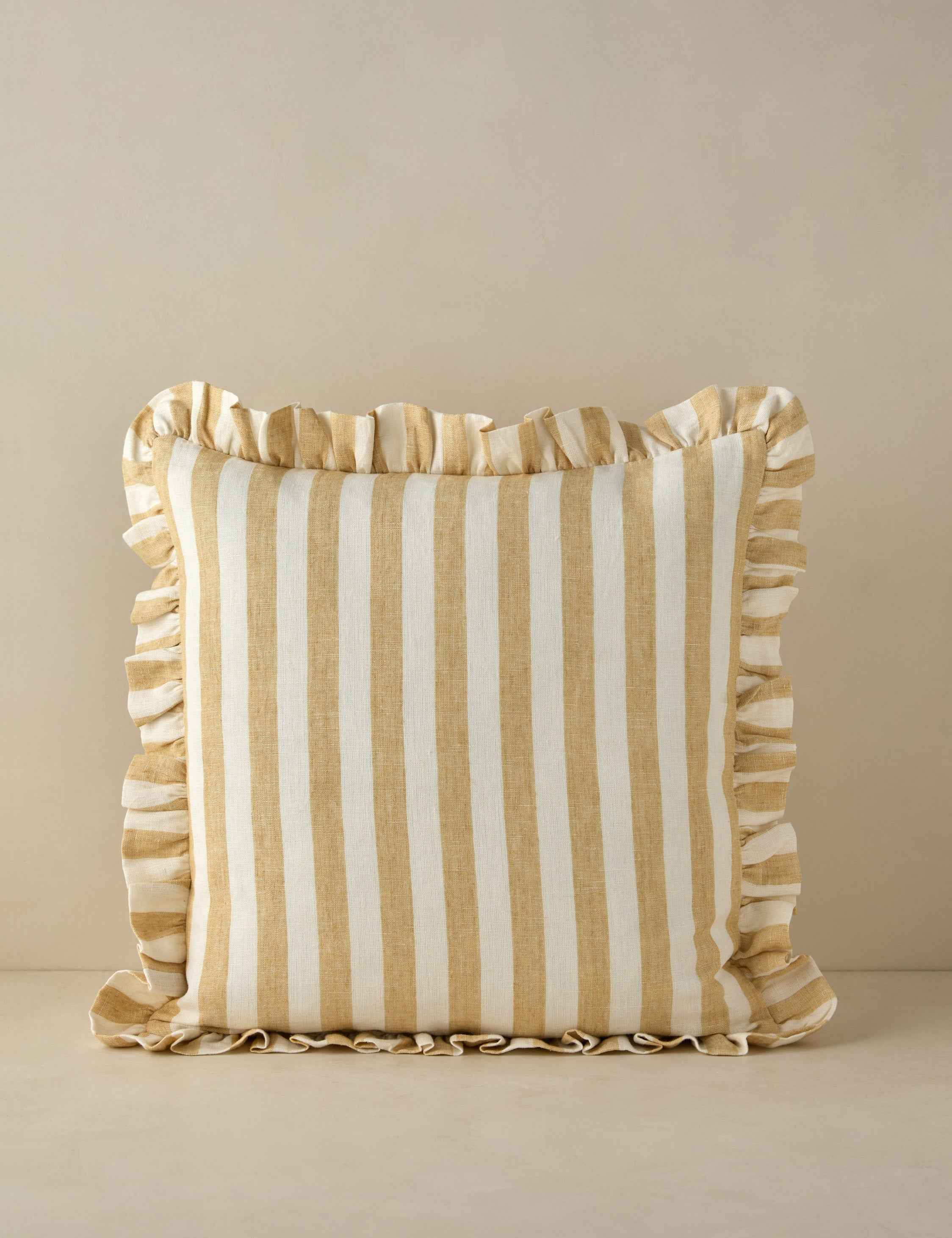 Amara Ruffle Pillow | Linen, Striped Design