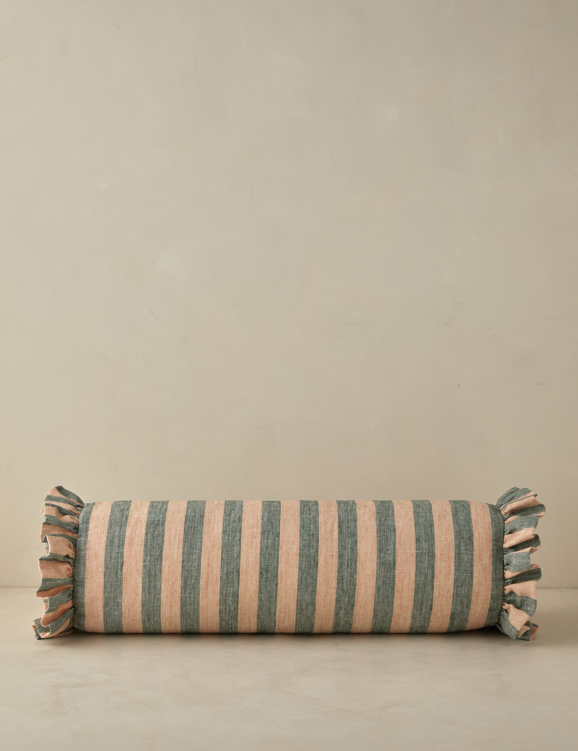 Bello Linen Bolster Pillow | Striped Design, Ruffled Ends