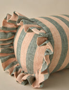 Bello Linen Bolster Pillow | Striped Design, Ruffled Ends