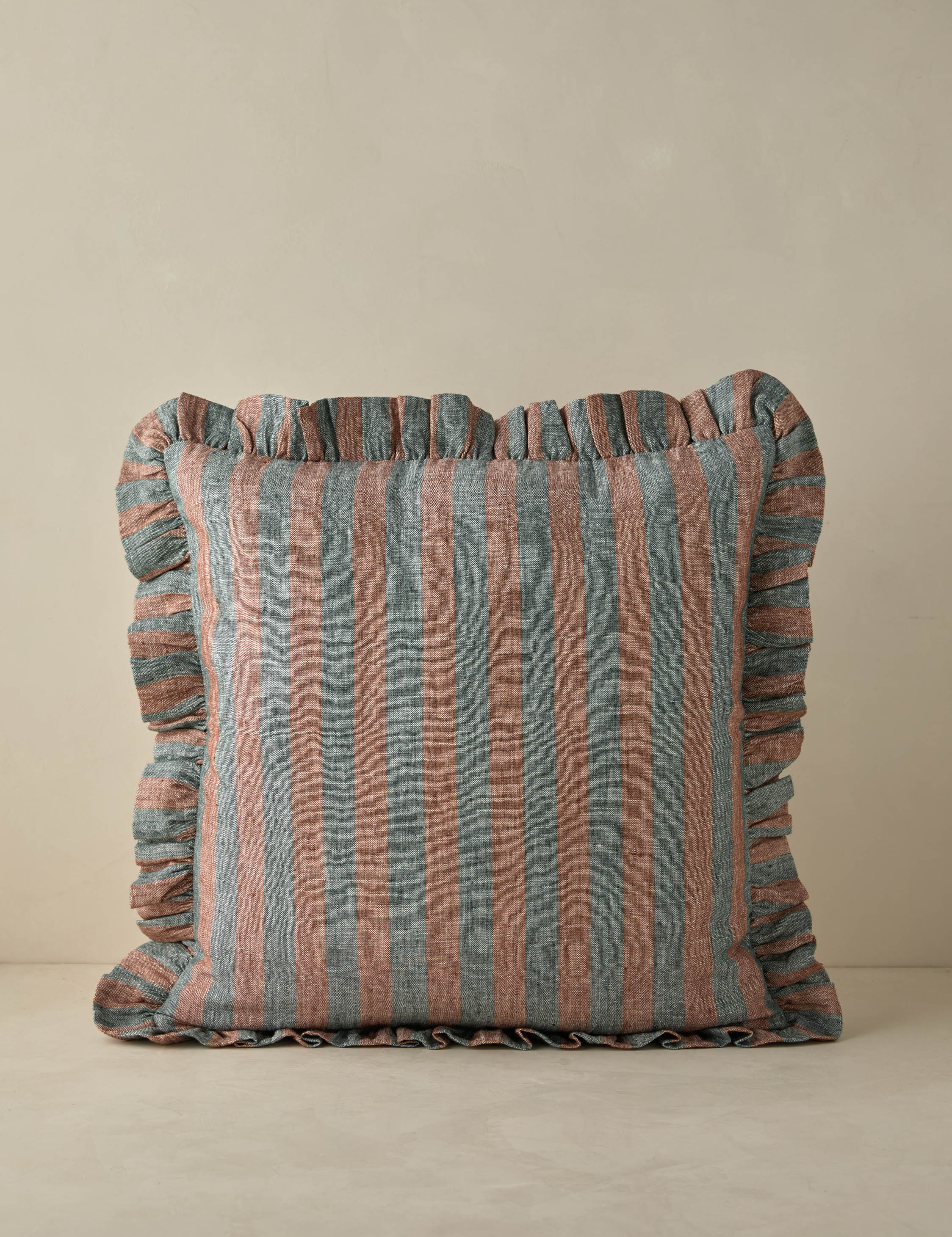 Amara Ruffle Pillow | Linen, Striped Design