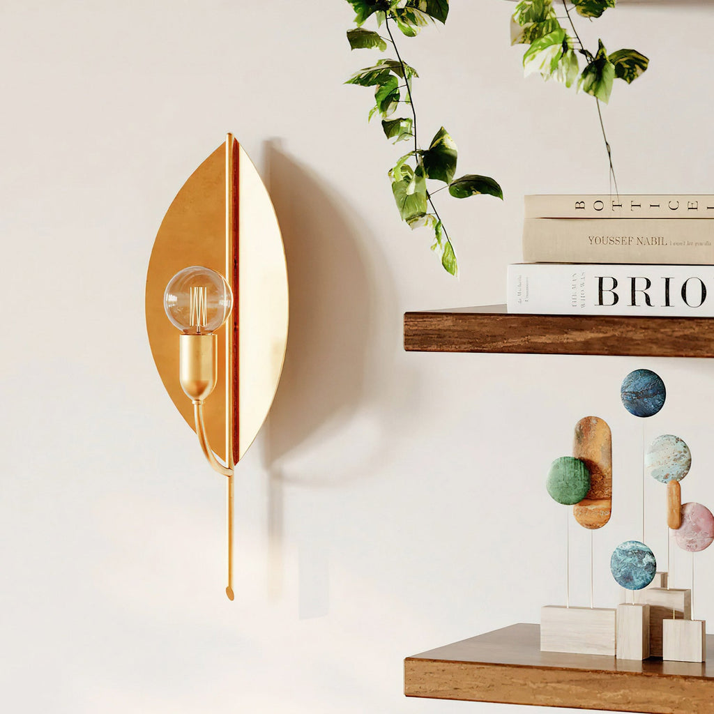 Brass Leaf Exposed-Bulb Wall Sconce