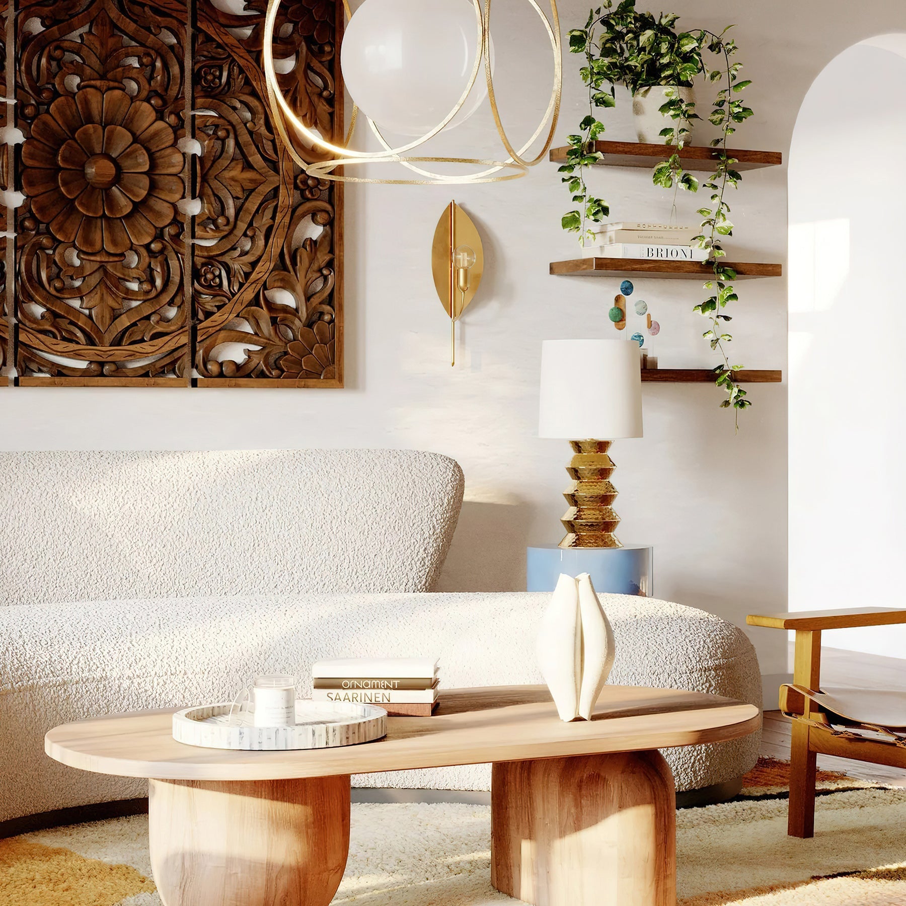 Brass Leaf Exposed-Bulb Wall Sconce