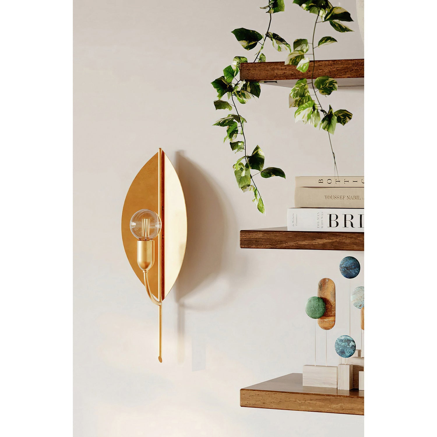Brass Leaf Exposed-Bulb Wall Sconce