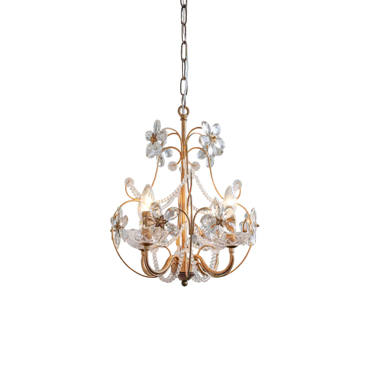 Curved Crystal 4-Light Iron Chandelier