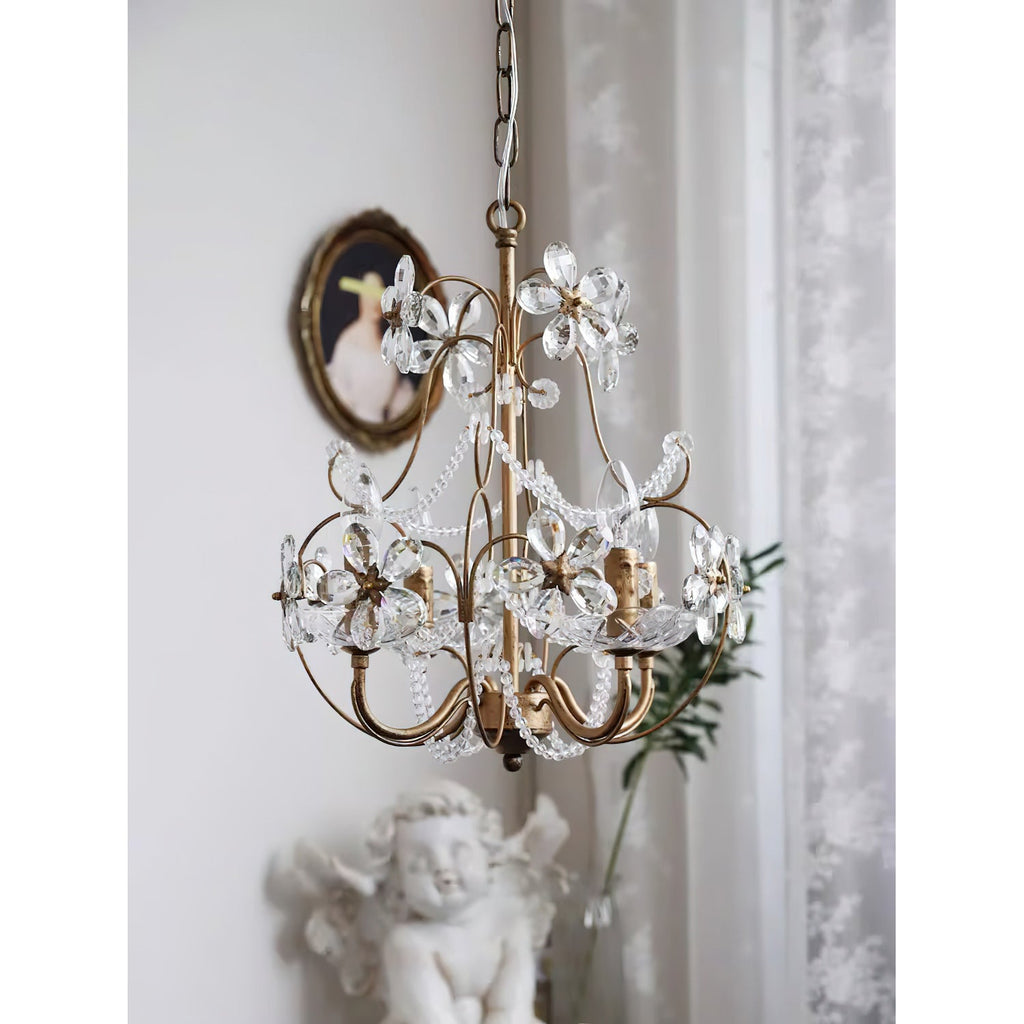 Curved Crystal 4-Light Iron Chandelier