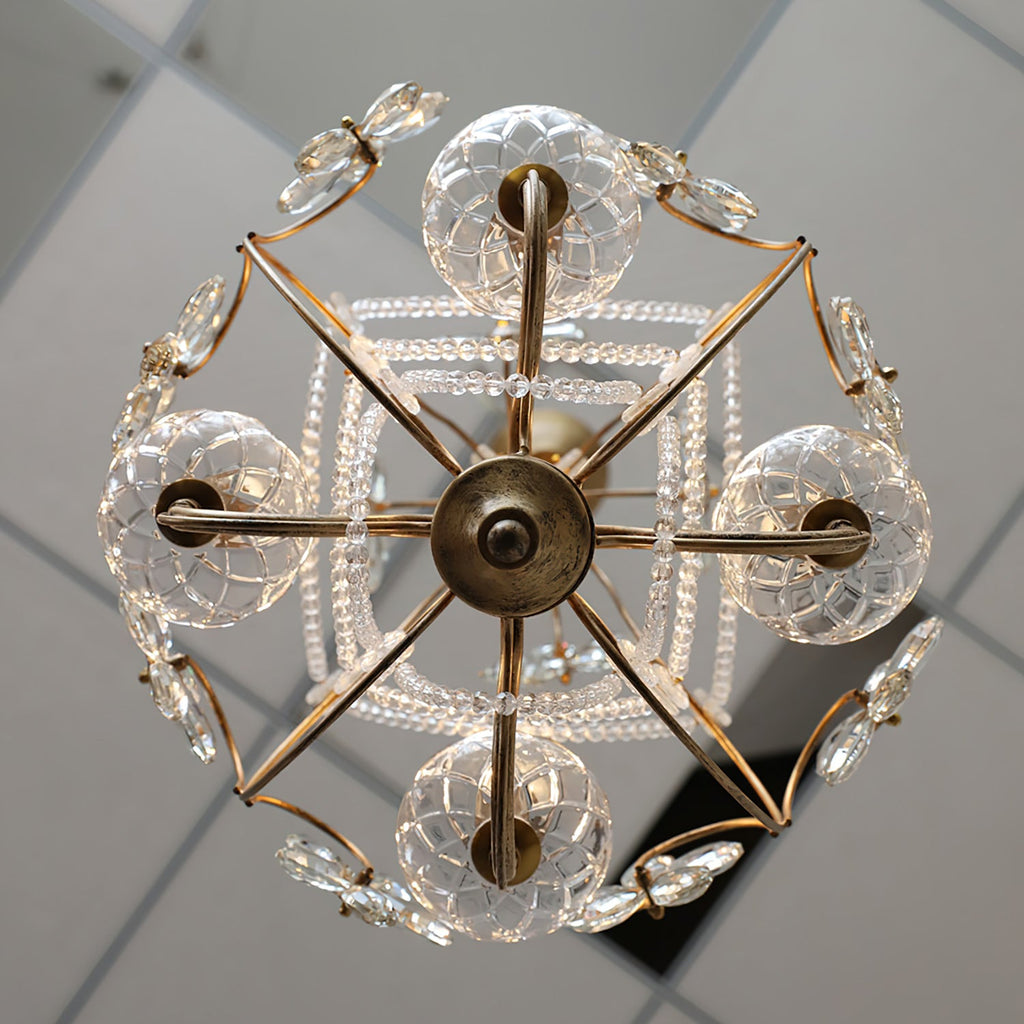 Curved Crystal 4-Light Iron Chandelier