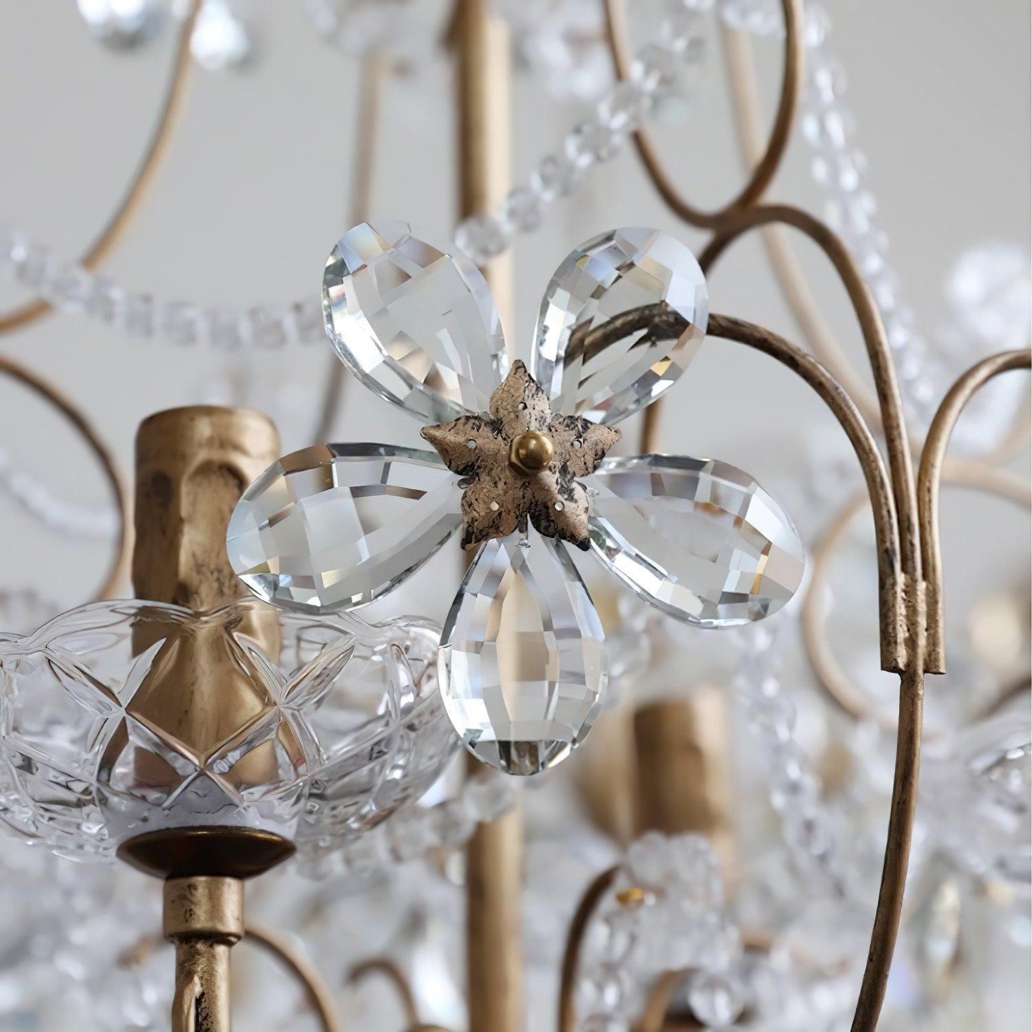 Curved Crystal 4-Light Iron Chandelier