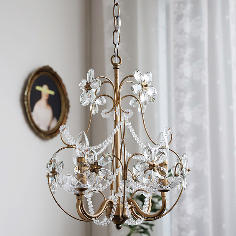 Curved Crystal 4-Light Iron Chandelier
